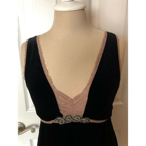 Free People Black Blush Lace Velvet Sleeveless Waist Tie Dress Women's Size M - Picture 2 of 11